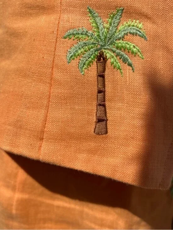 Jade by Melody Tam 100% Linen Embroidered Palm Tree Two Piece Set Size 4 - Picture 3 of 7